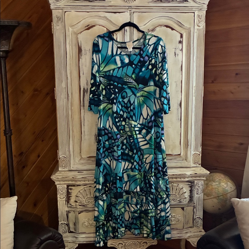 Blue and Green Patterned Women's Dress